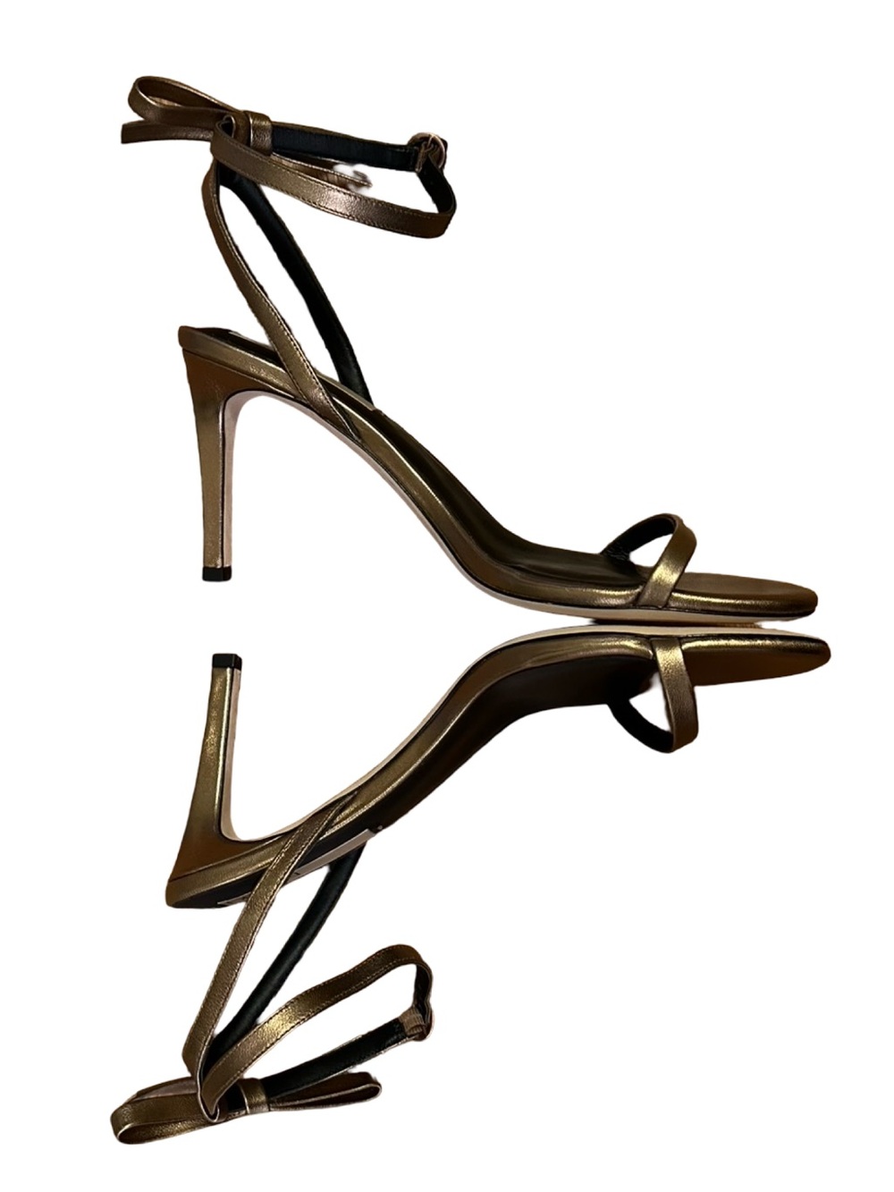 NEW Deltan MIRANDA Metallic Bronze bow Ankle-Strap Stiletto Sandals SIZE 12